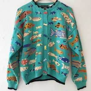 Christine Foley Vintage Fish Sweater Cardigan